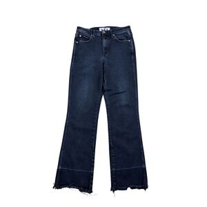 AMO Bella Black Magic Flare Jeans Womens 25 High Rise Raw Hem  Black Made USA